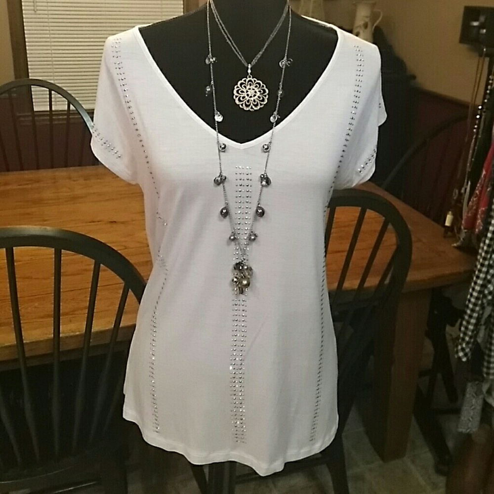 White cotton tee shirt with silver sparkles
